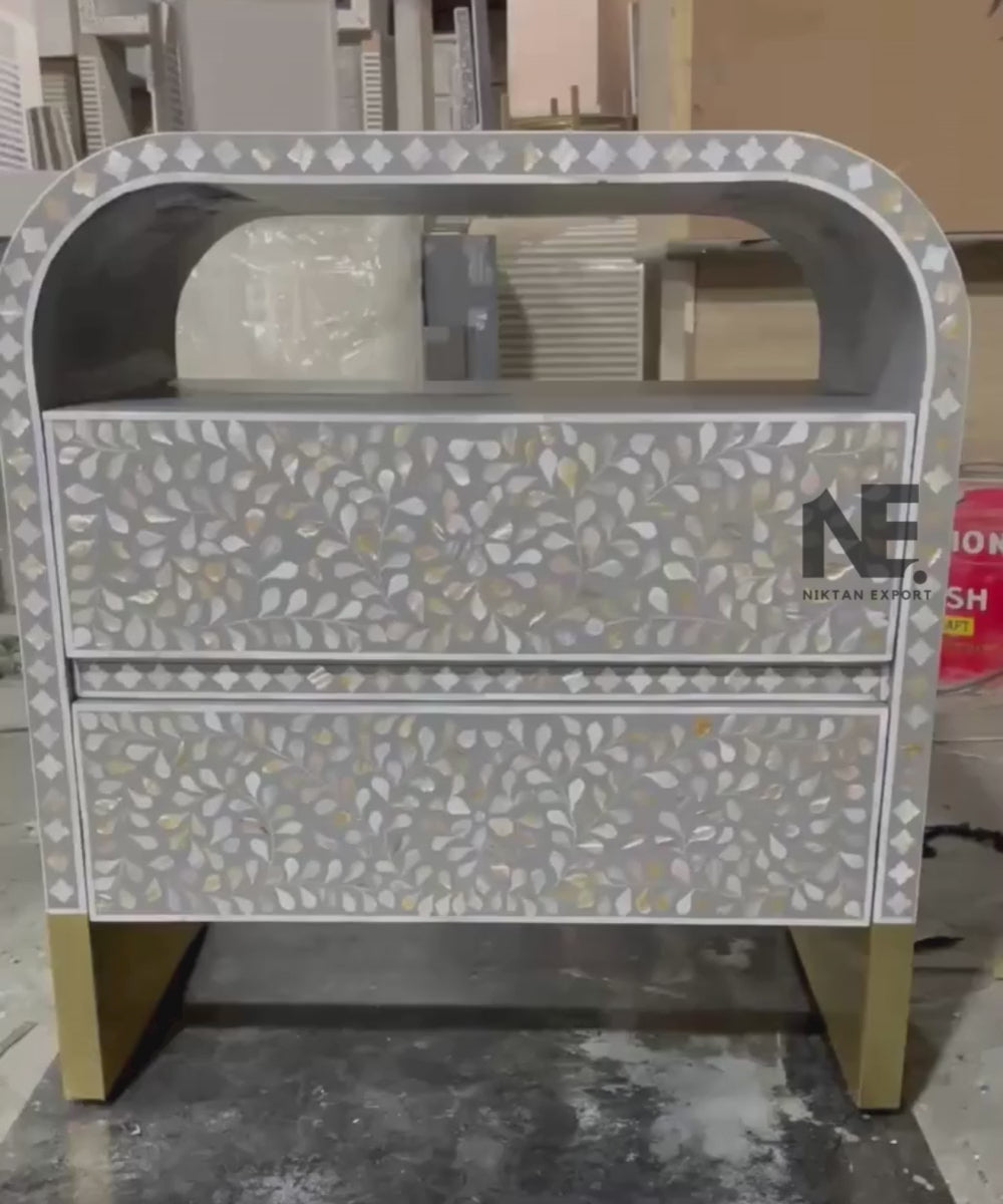 Rear View of the Handmade Grey Nightstand