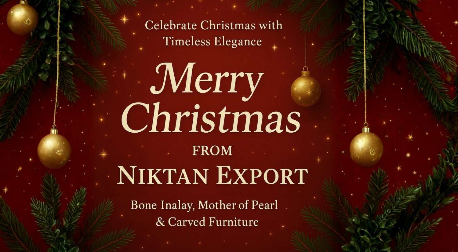 Handmade Bone Inlay and Mother of Pearl furniture crafted inside the Niktan Export workshop, styled for Christmas festive décor.