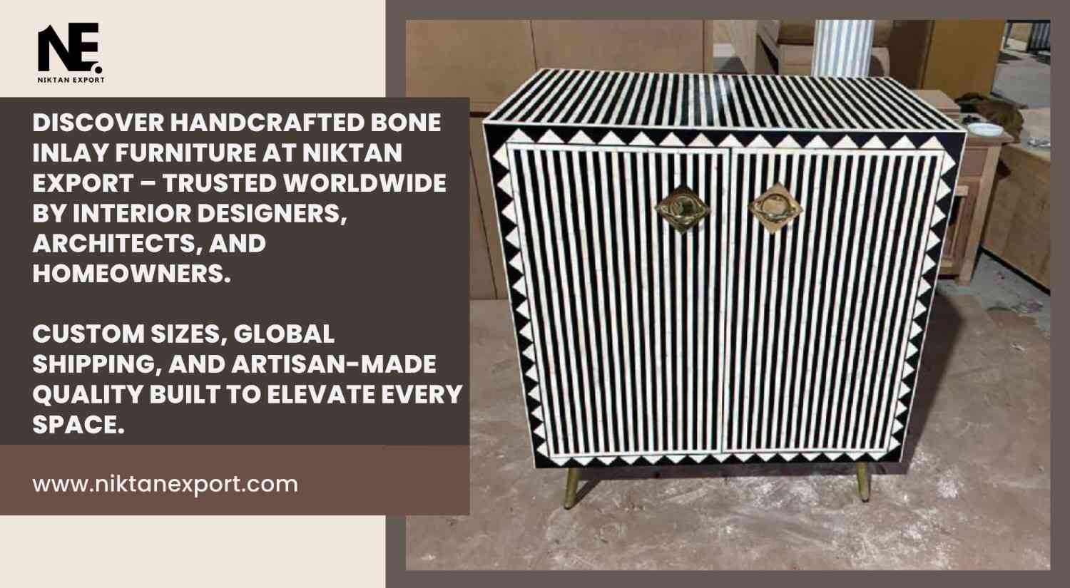 Handcrafted Bone Inlay and Mother of Pearl furniture from Niktan Export, created by skilled artisans with global shipping and custom options