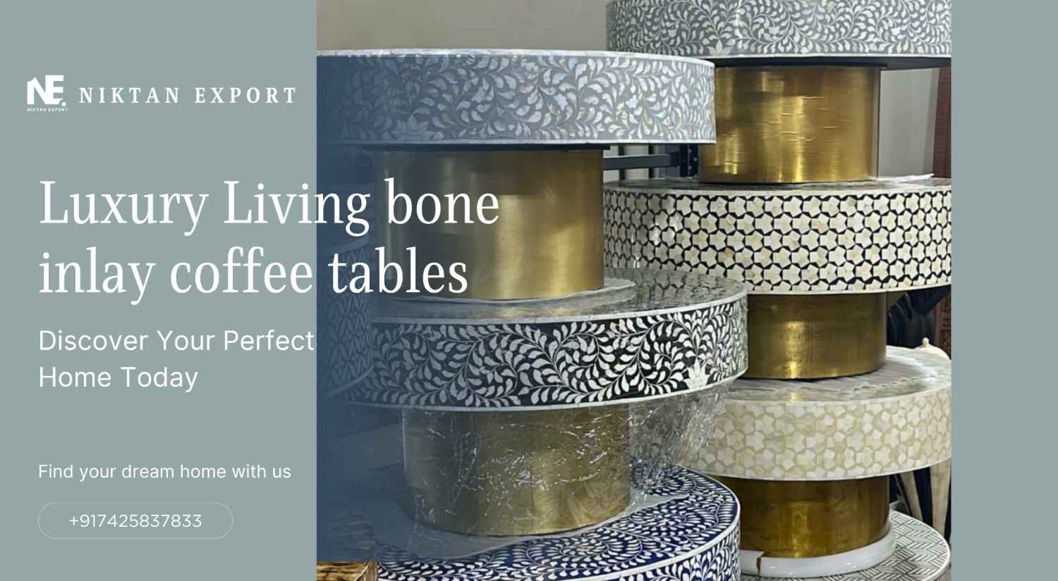 Handcrafted bone inlay coffee table by Niktan Export showcasing luxury design and artisan craftsmanship with floral inlay pattern – perfect for modern and traditional interiors