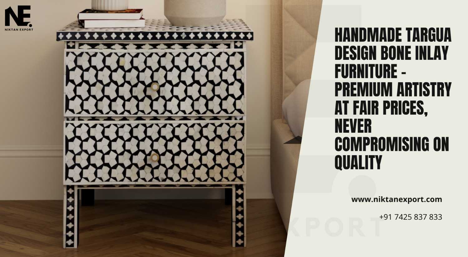 A skilled artisan handcrafting a floral bone inlay coffee table in Rajasthan, India for international export