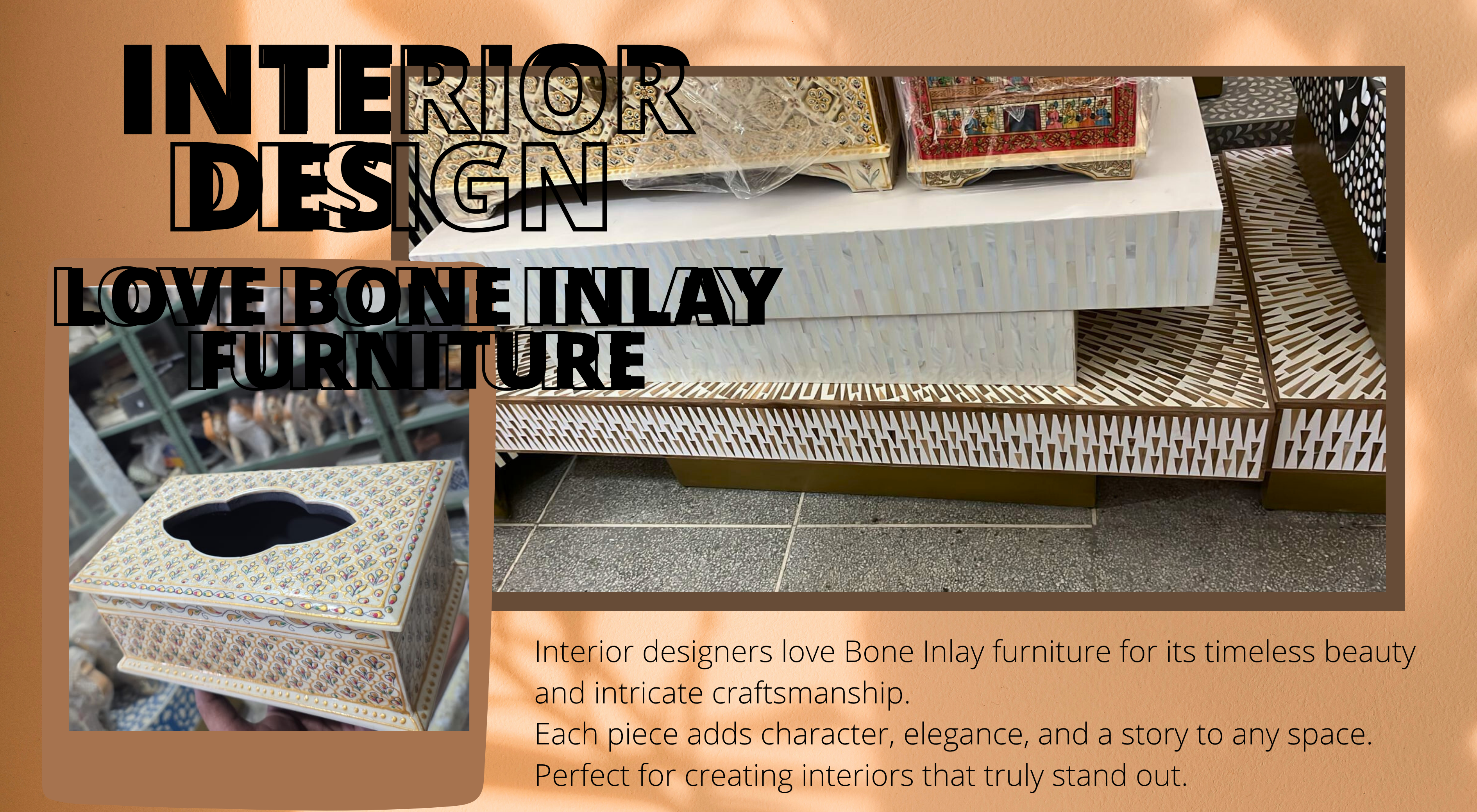 Handcrafted bone inlay coffee table with intricate floral design, showcasing the timeless artistry and elegance of Indian craftsmanship — a signature piece from Niktan Export.