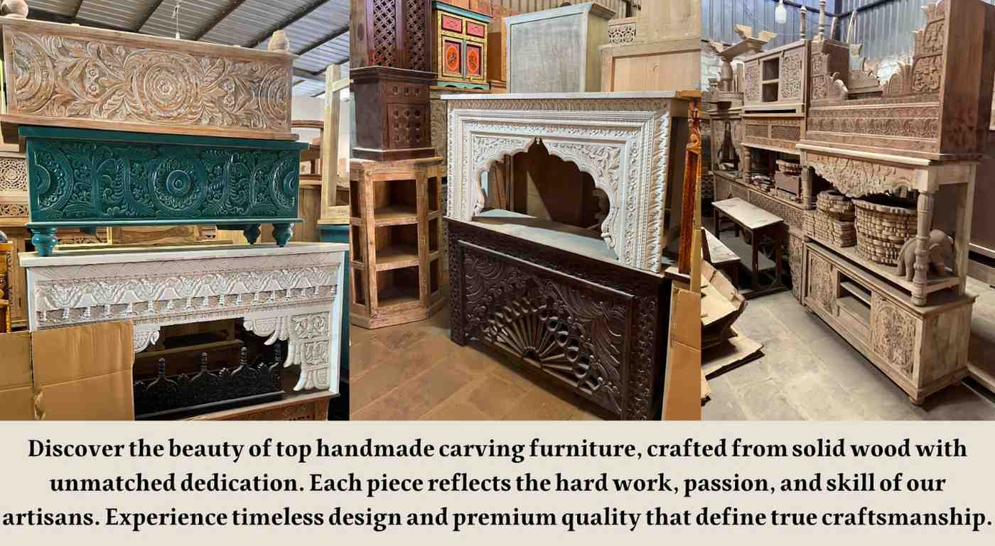 Handmade solid wood carving and bone inlay furniture crafted with precision by skilled artisans at Niktan Export – timeless design and premium quality