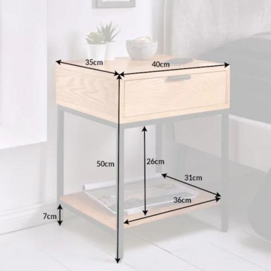 Industrial Bedside Table With Drawer 40cm - NikTan Export