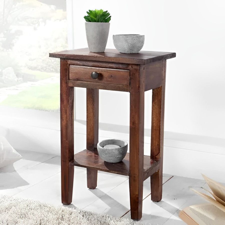 Solid Side Table HEMINGWAY 55cm Mahogany Shabby