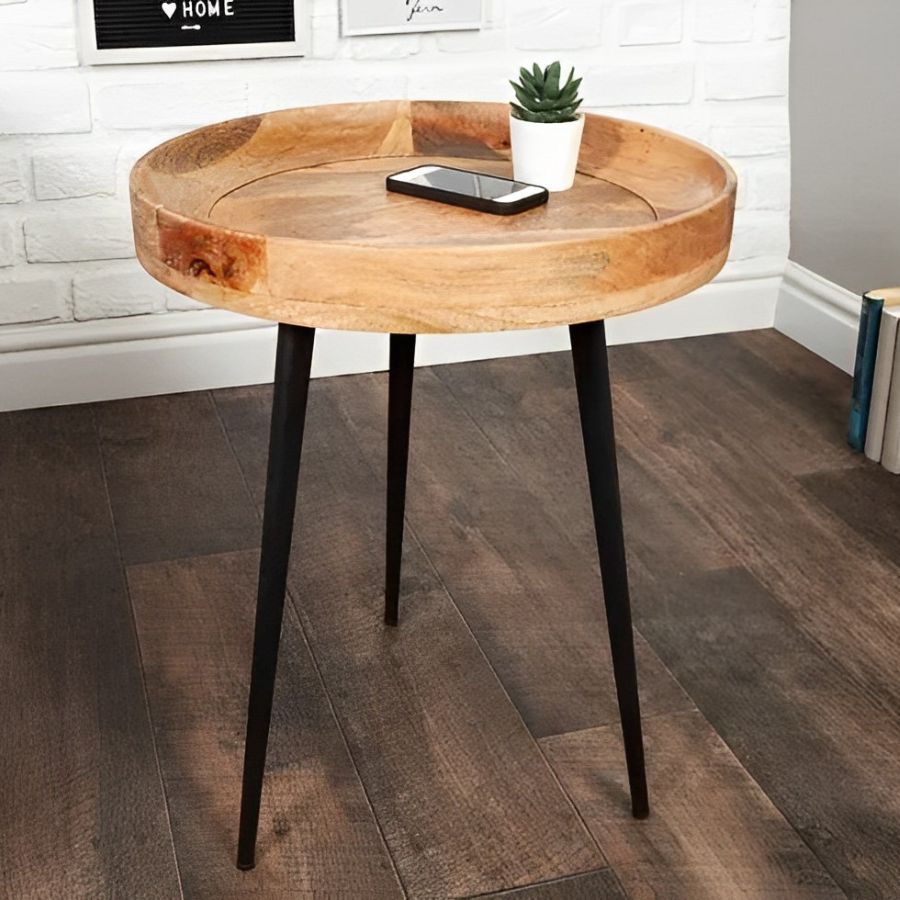 Elegant Side Table PURE NATURE 45cm Mango Wood With Black Legs - NikTan Export