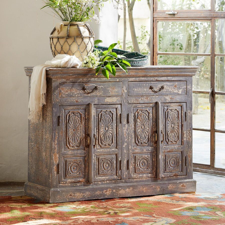 Sangariya Hand Carving Wood Sideboard