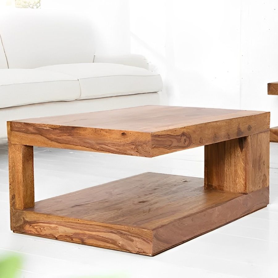 Solid Precious Wood Coffee Table 90cm Sheesham Stone Finish