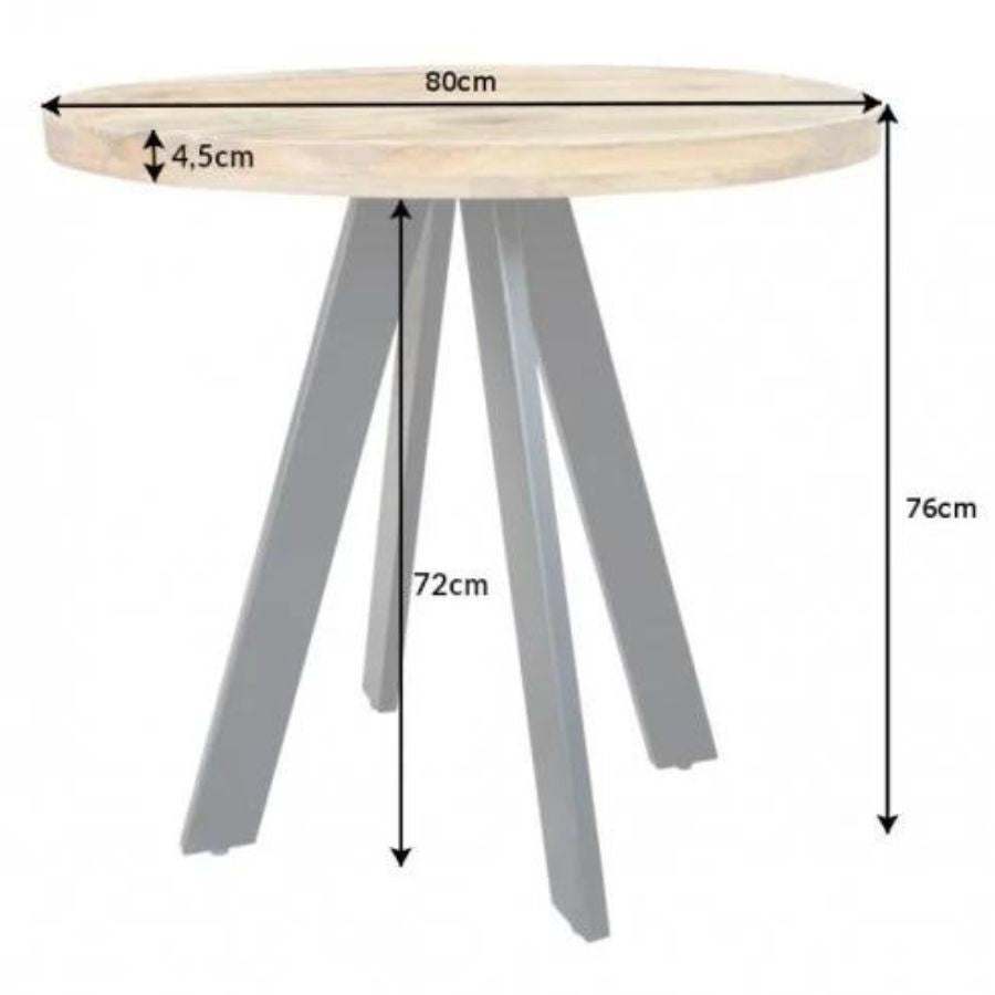 Solid Dining Table IRON CRAFT 80cm Round Natural Mango Wood