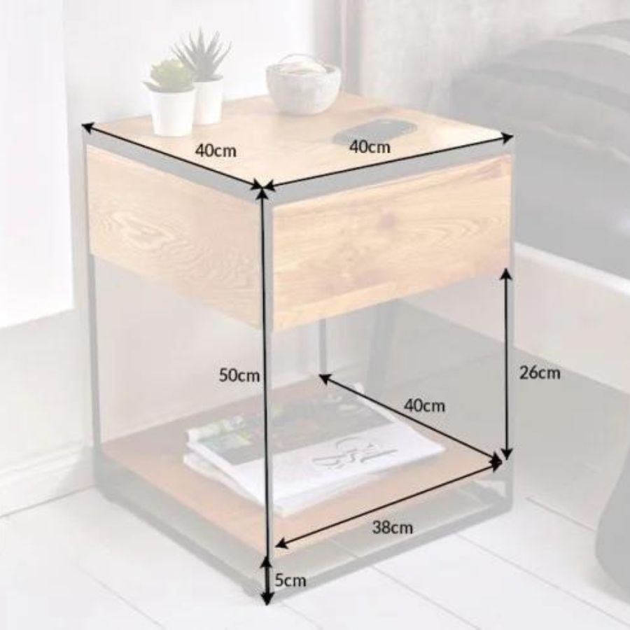 Industrial Stand Bedside Table With Drawer 40cm - NikTan Export