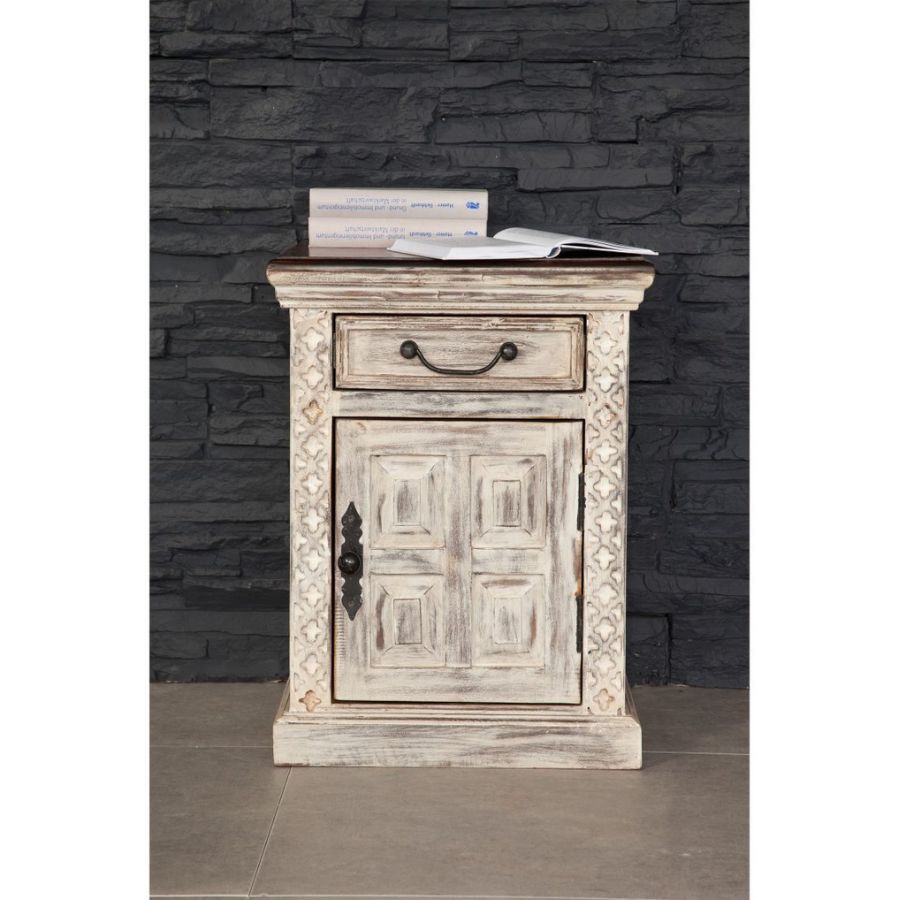 Hand Carved Distress Nightstand - NikTan Export