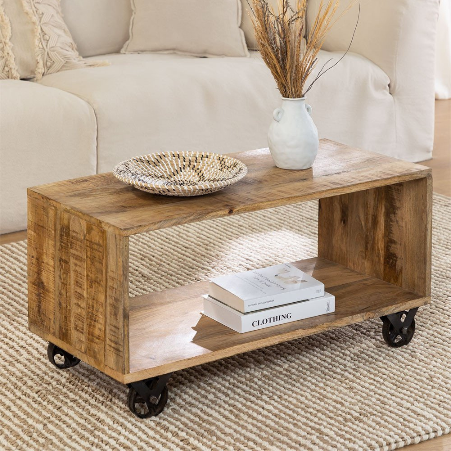 Recycled Mango Wood Coffee Table with Casters