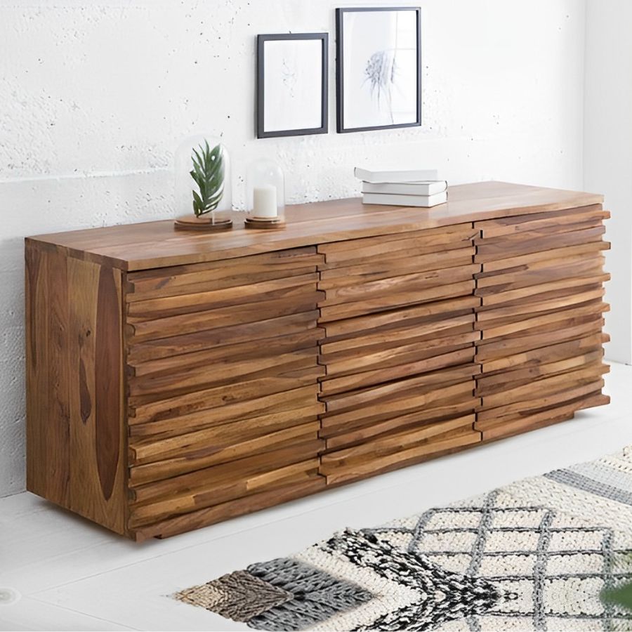 Sheesham Wood Sideboard RELIEF 160cm With Elaborate Front