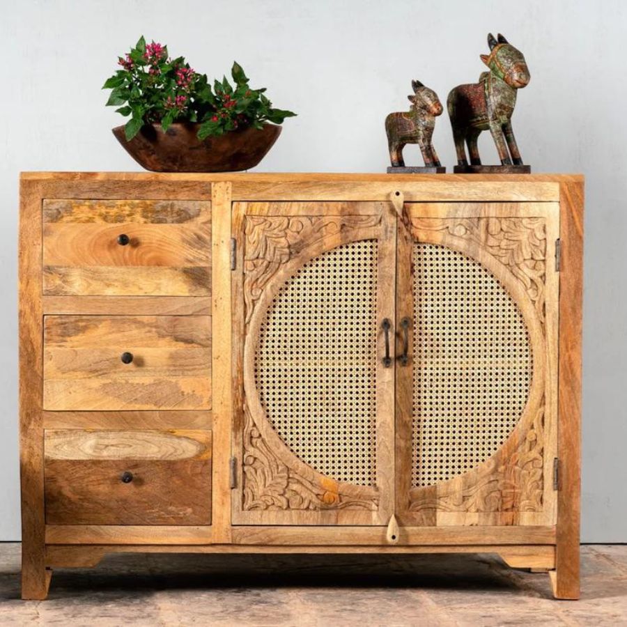 Handcrafted Natural Cane Sideboard Cabinet - NikTan Export