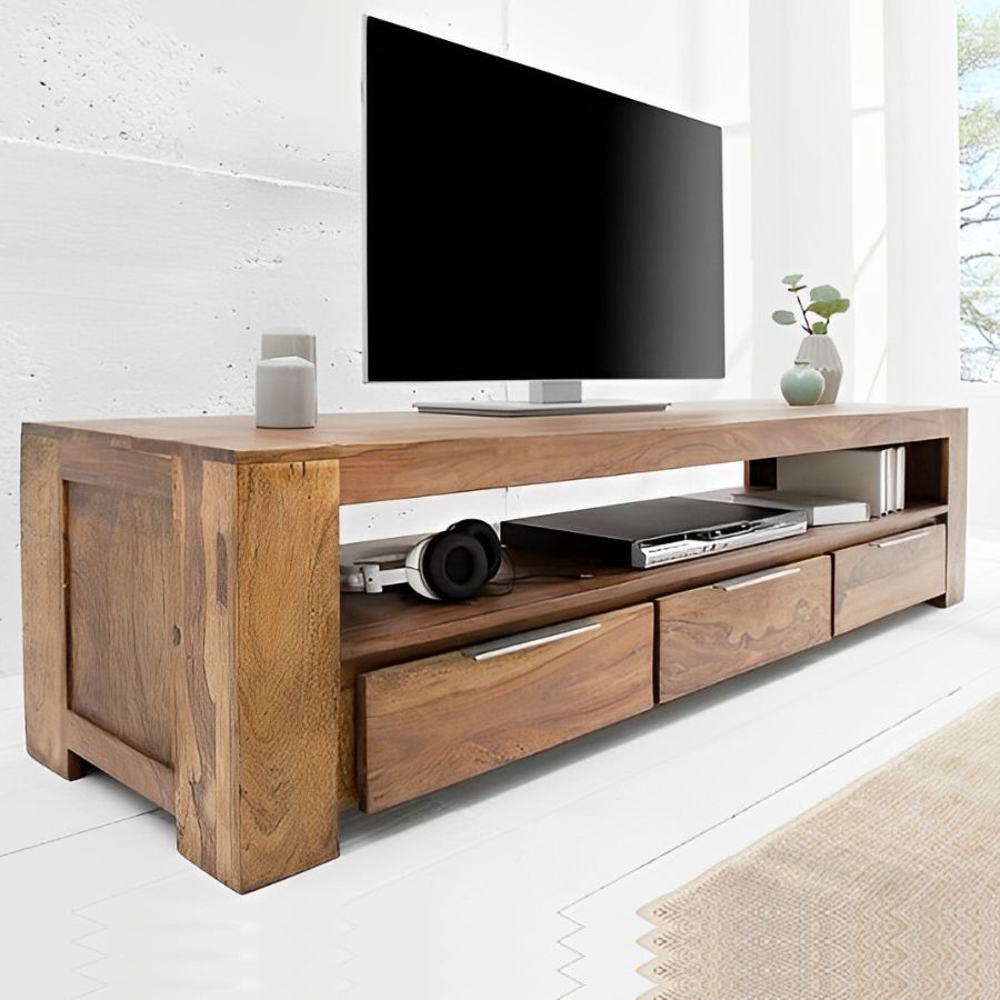 Sheesham Stone Finish TV Cabinet With Three Drawers