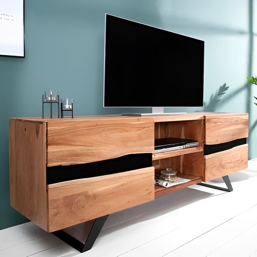 Acacia Wood Tv Cabinet Metal Tree Edge 160cm - NikTan Export