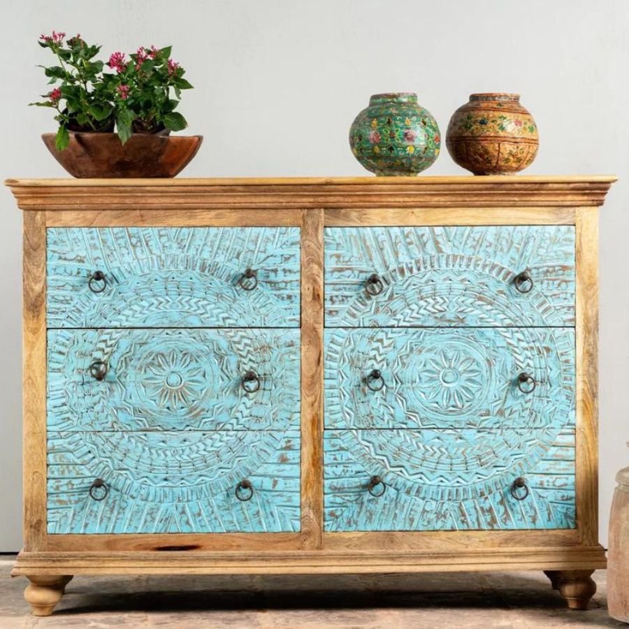 Hand carved 6 drawer dresser sideboard - NikTan Export