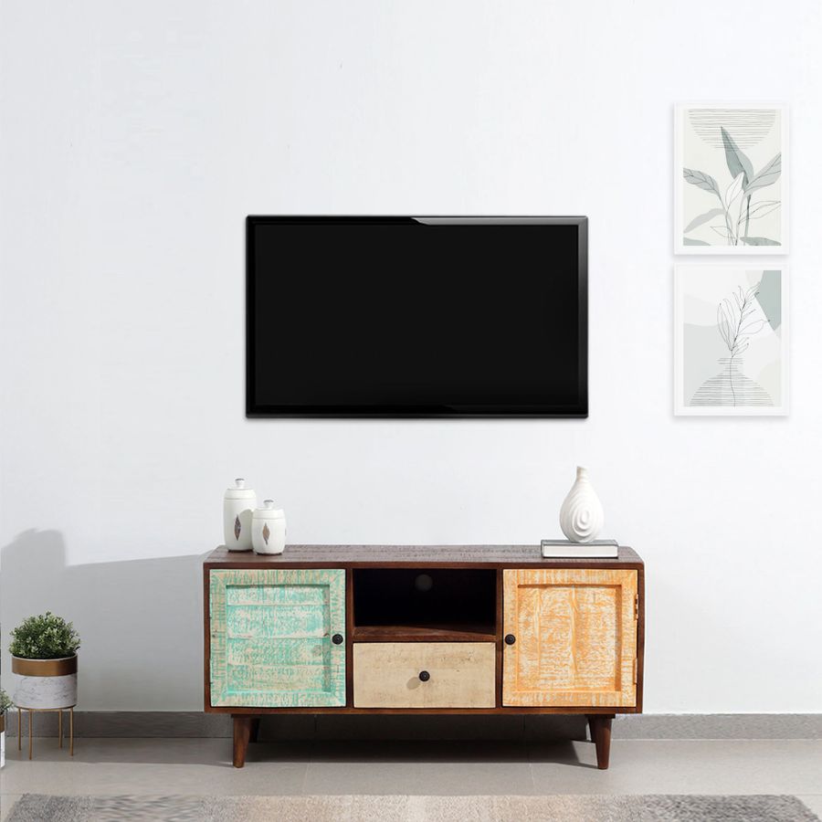 Solid Wood TV Console In Distress Finish