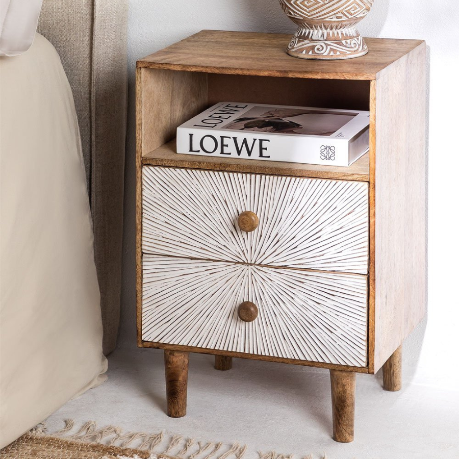 Hand carving Geometric Design Bedside Table - NikTan Export