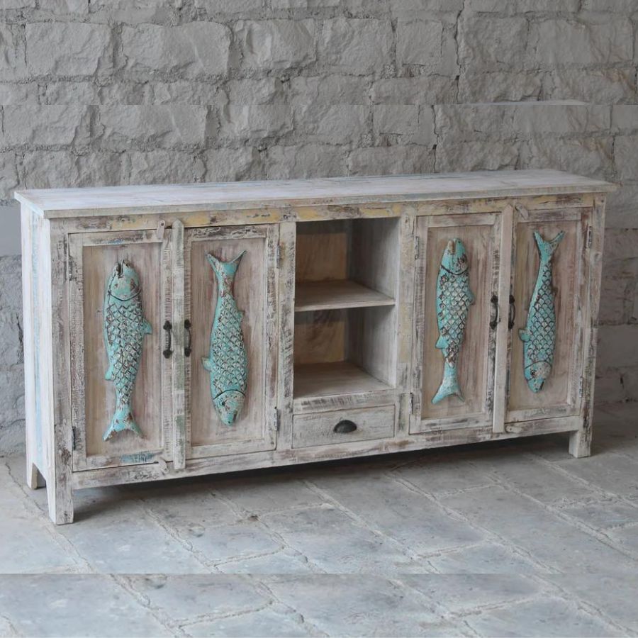 Handcrafted white distressed finish Sideboard - NikTan Export