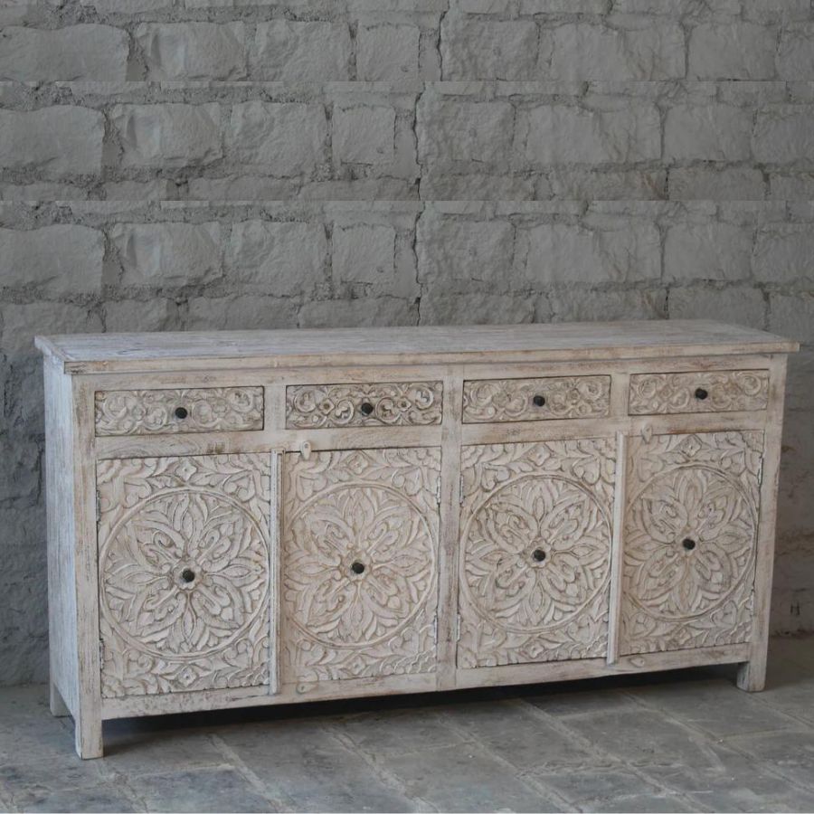 Floral Design Sideboard White Distressed - NikTan Export