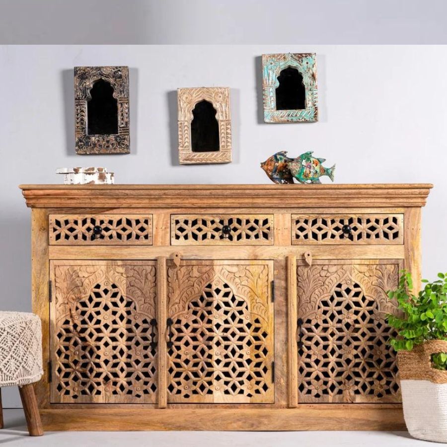 Solid Wood Jharokha Jali Sideboard