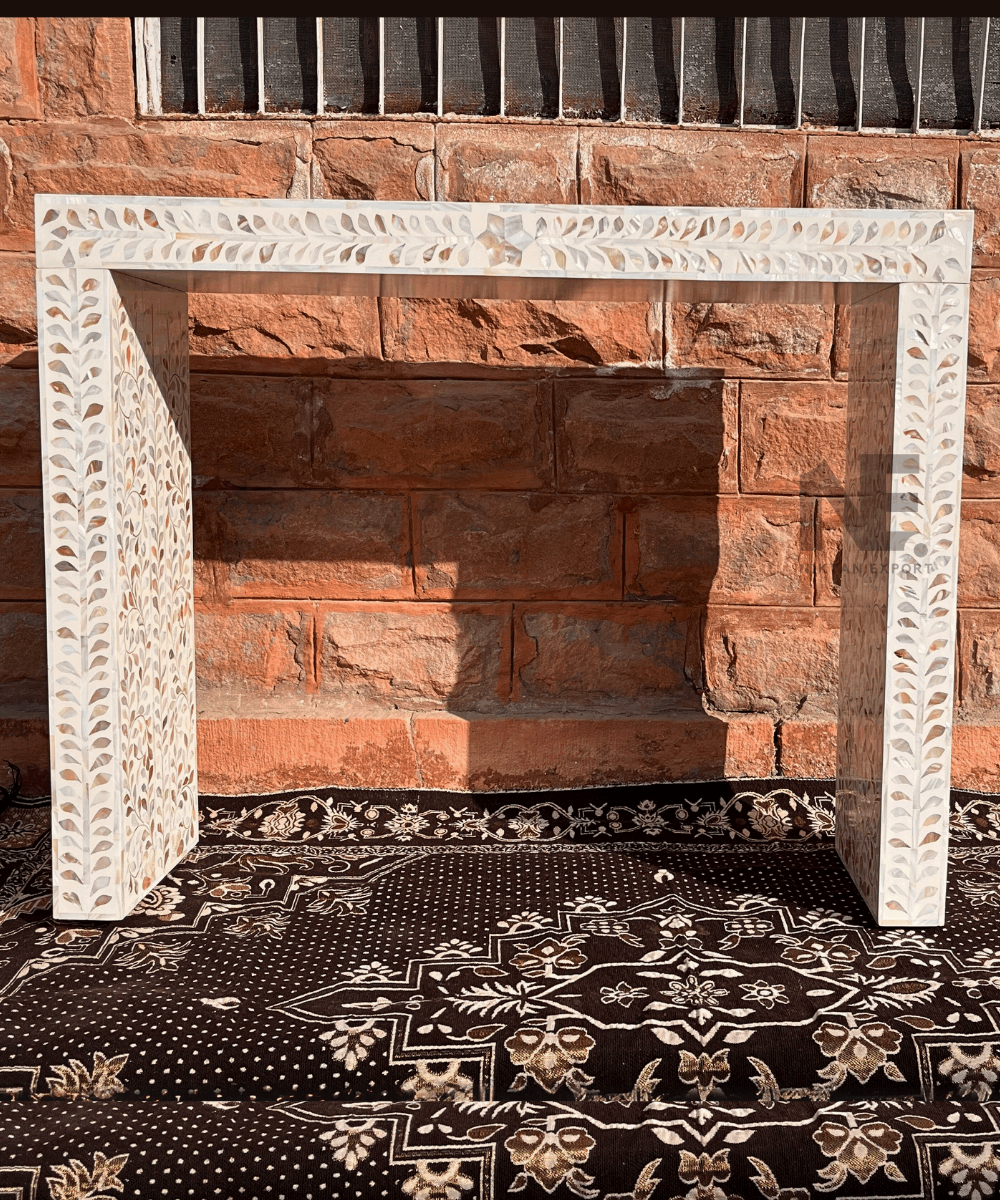 Console table with floral inlay and scalloped edges