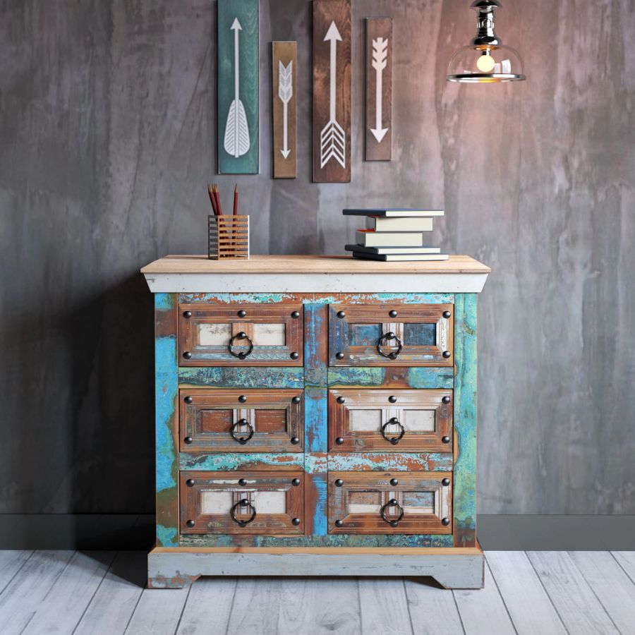 Jhalamand Reclaimed Wood Chest Of Drawers In Distress Finish - NikTan Export