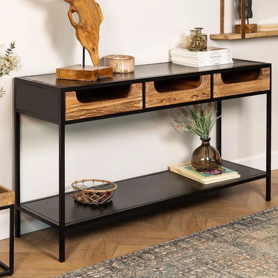 Solid Wood Industrial Console Table