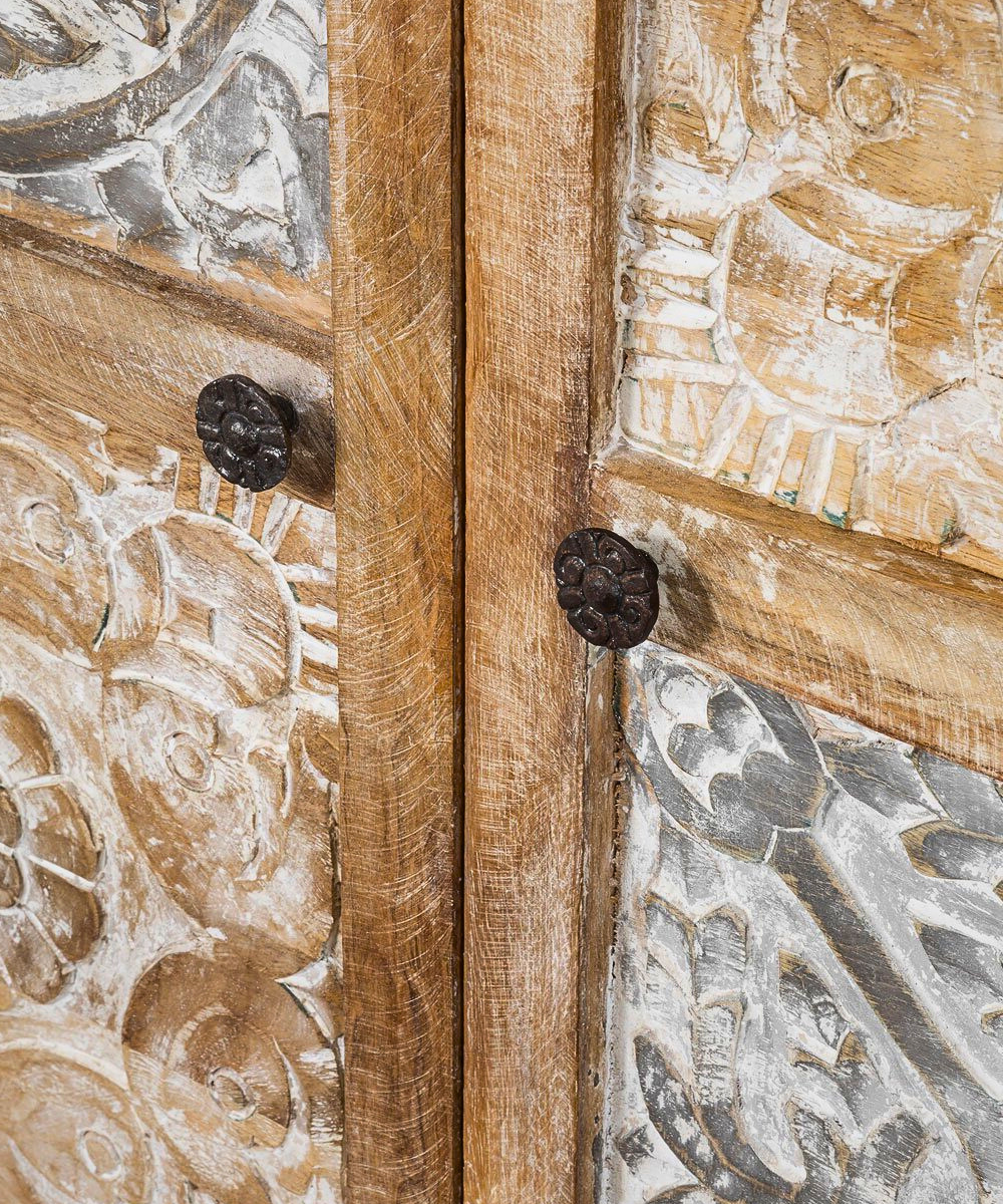 Close-up of the natural wood grain and handcrafted details