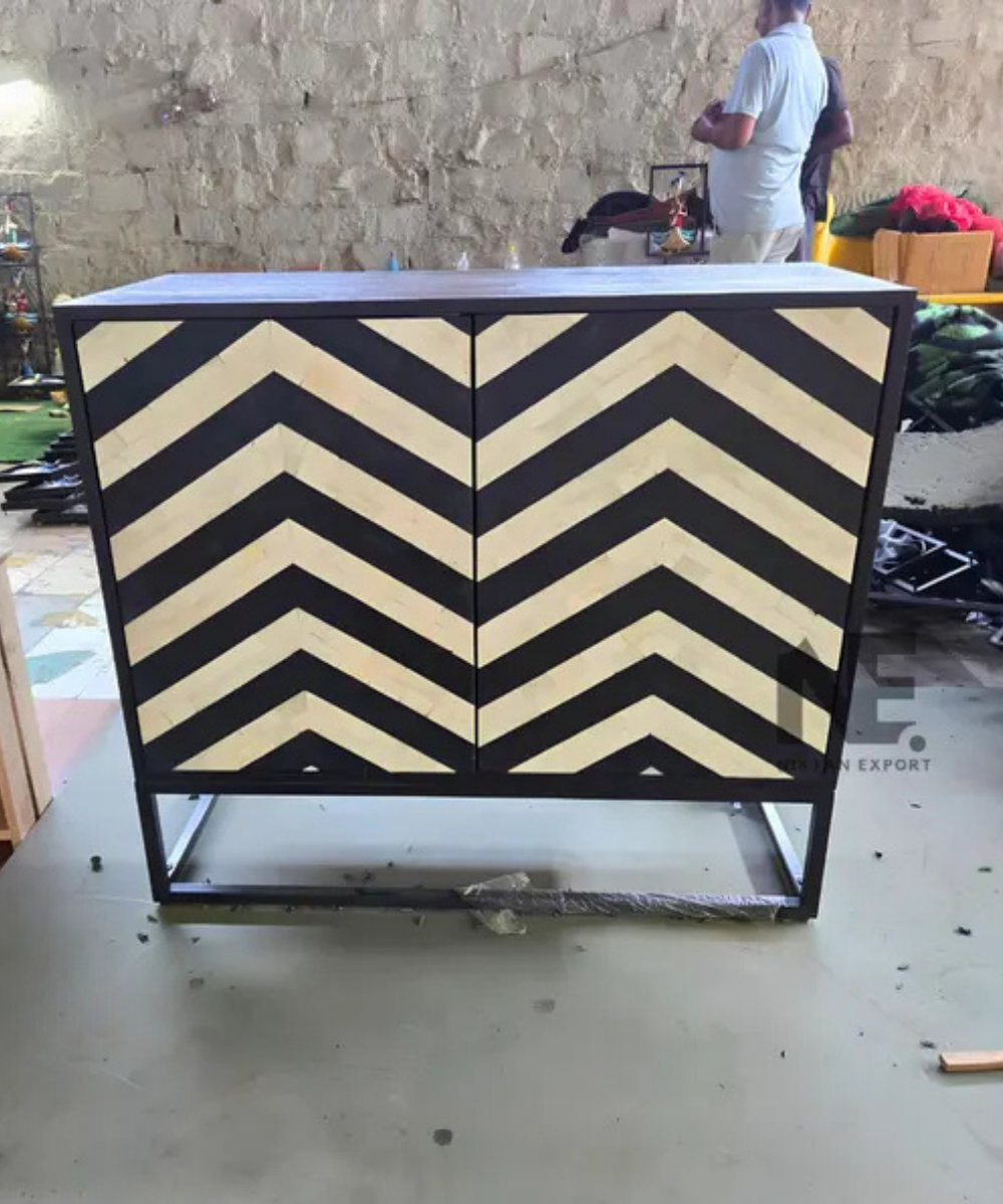 Black white bone inlay credenza
