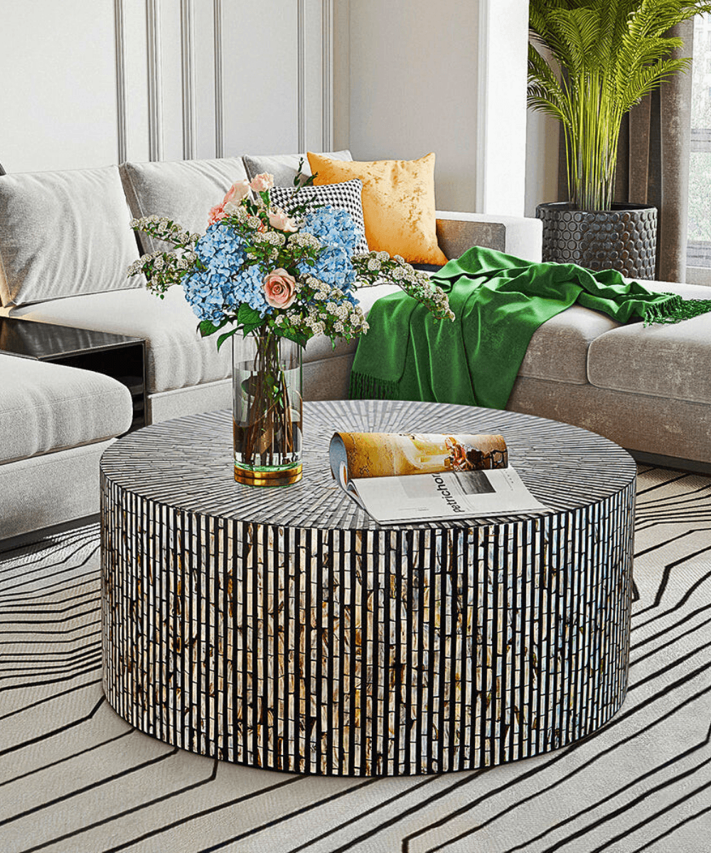 Niktan Export Mother of Pearl Coffee Table Black Chevron - NikTan Export