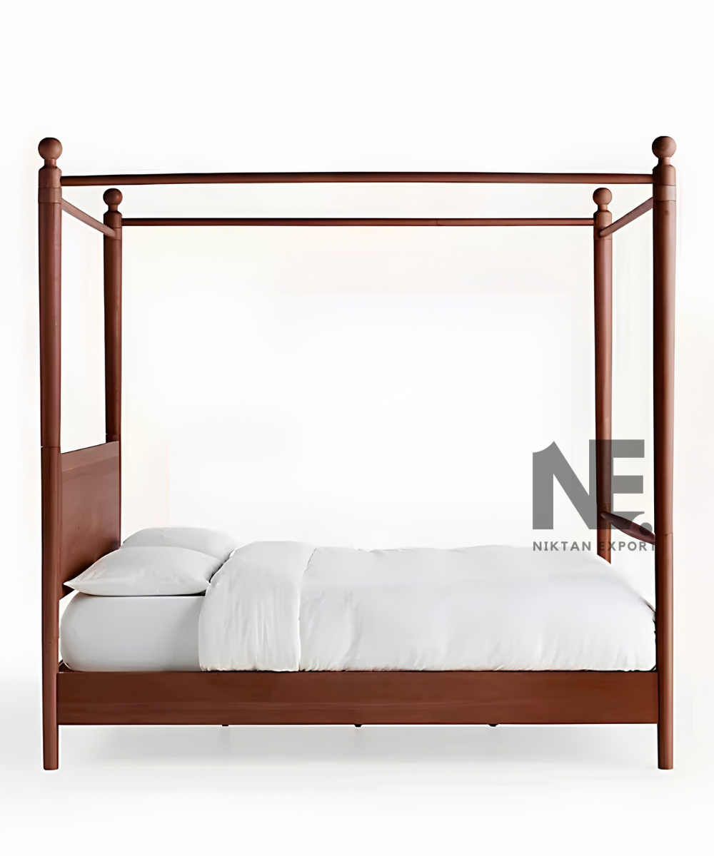 Natural oak bed frame with classic wooden headboard