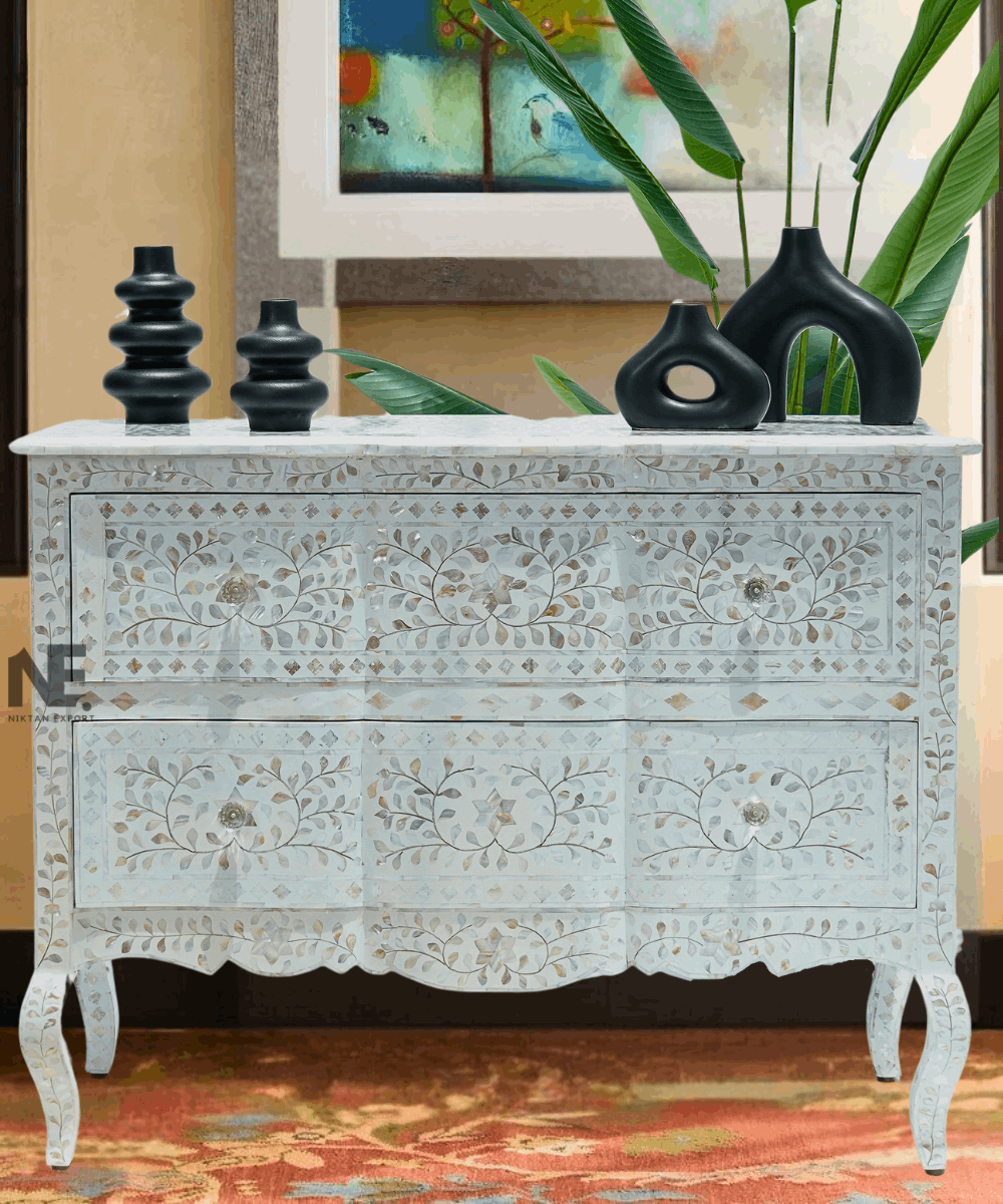 White Mother of Pearl Chest of Drawers – Front View