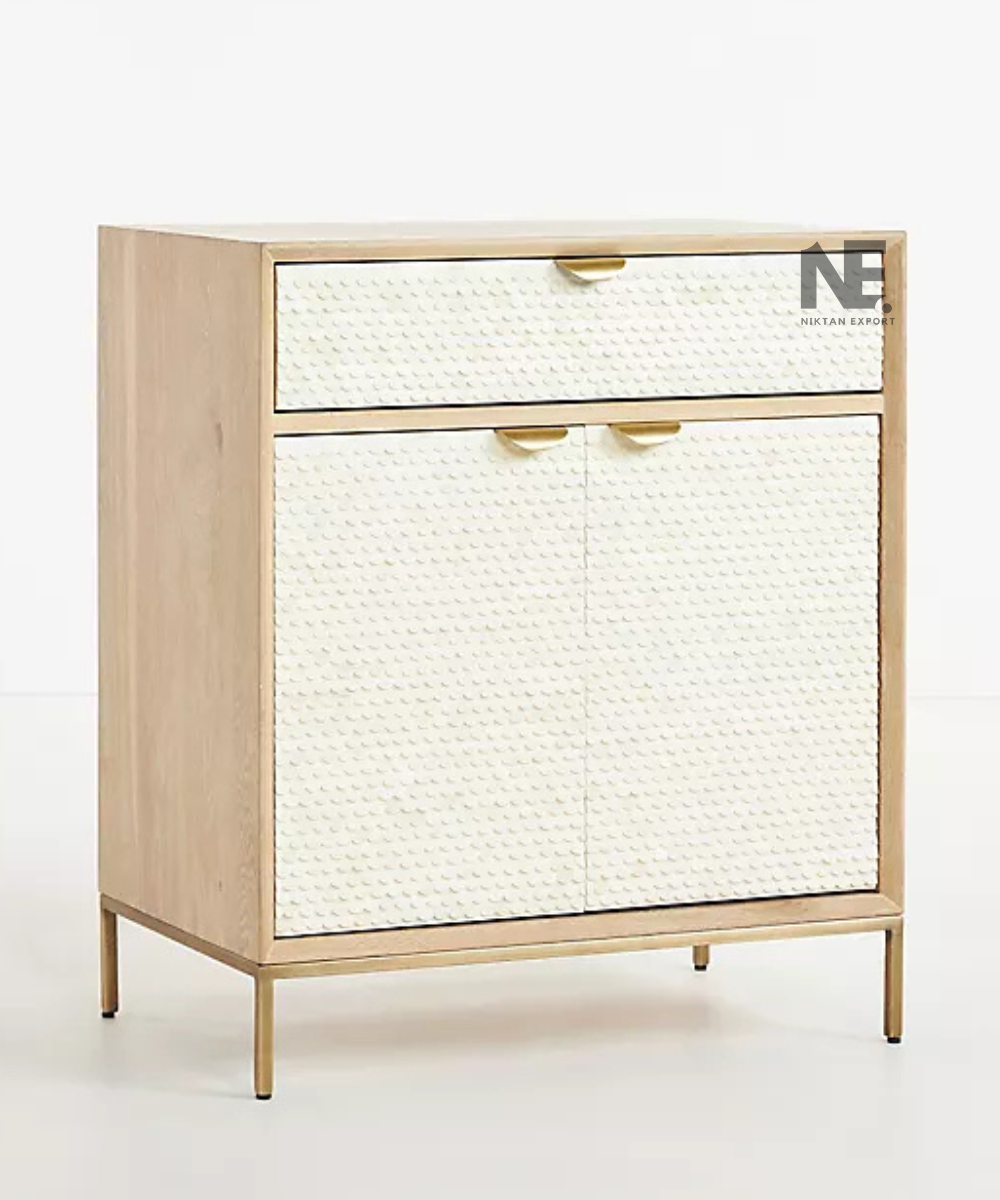 Modern storage cabinet with natural wood-tone frame