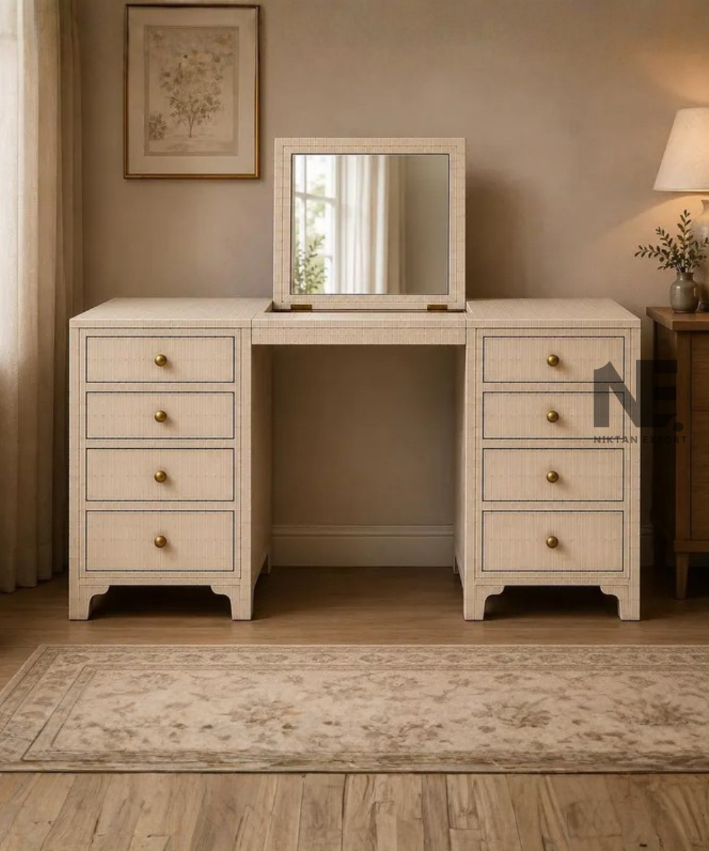 Handmade bone inlay vanity desk