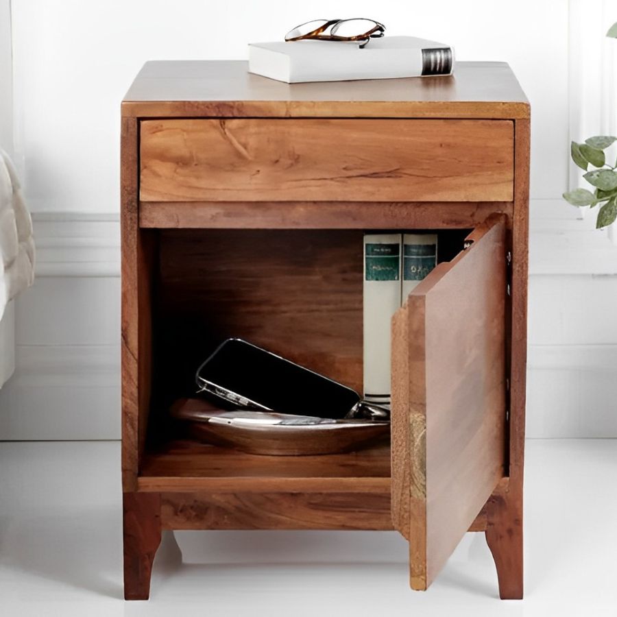 Oiled Acacia Wood Bedside Table 40cm