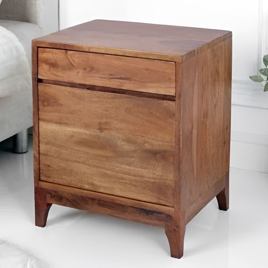 Oiled Acacia Wood Bedside Table 40cm