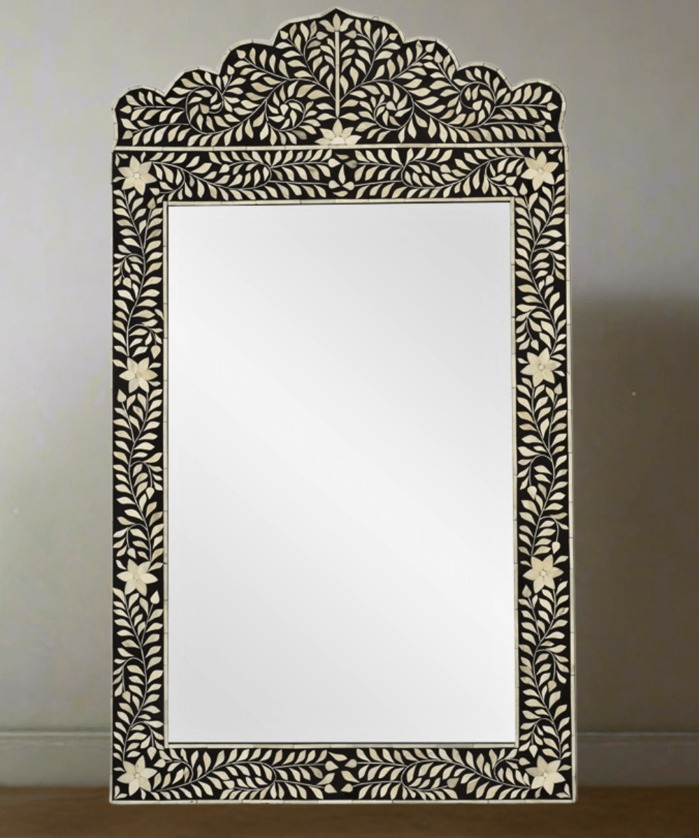 Niktan Export Bone Inlay Floral Design Mirror Frame in Blue Color - NikTan Export