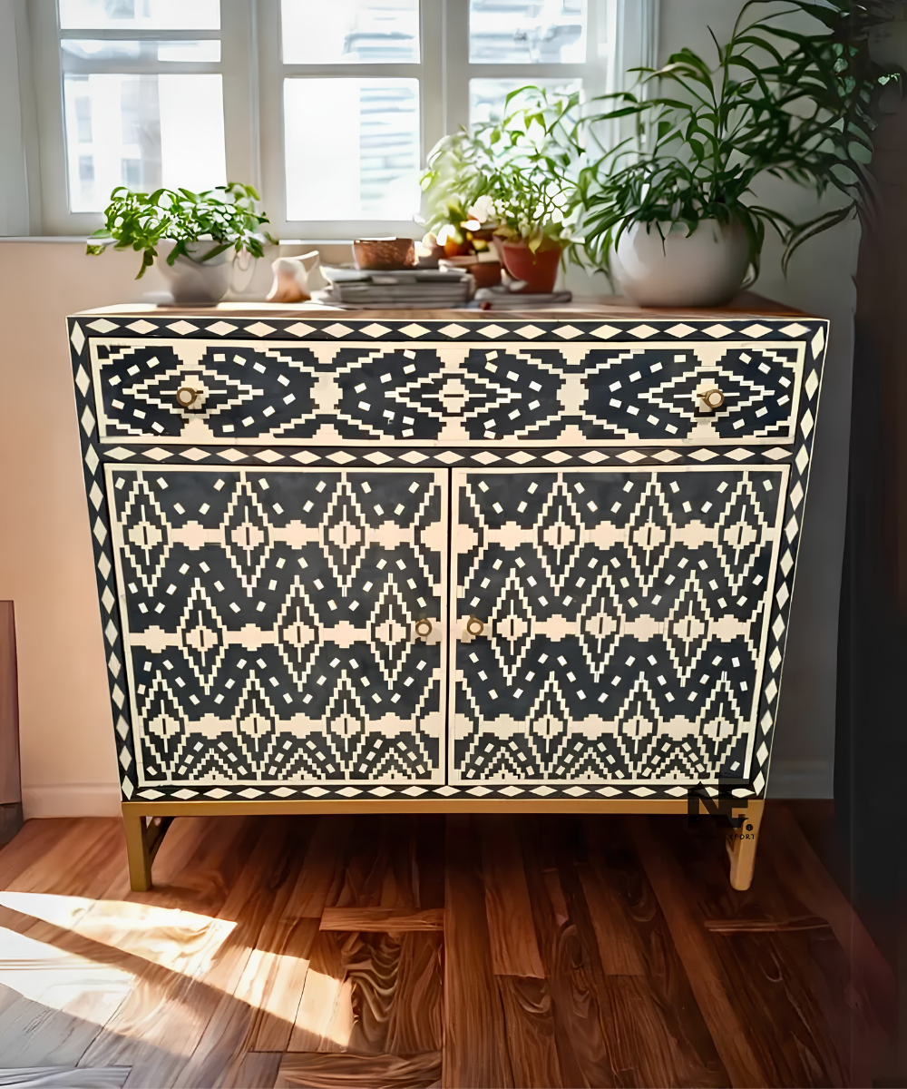 Ikat bone inlay cabinet