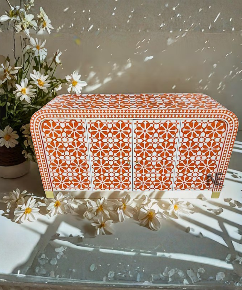 Handmade orange bone inlay sideboard