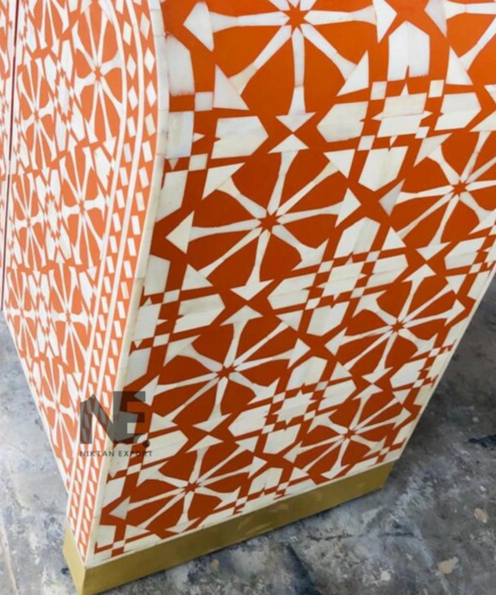 Orange floral bone inlay cabinet