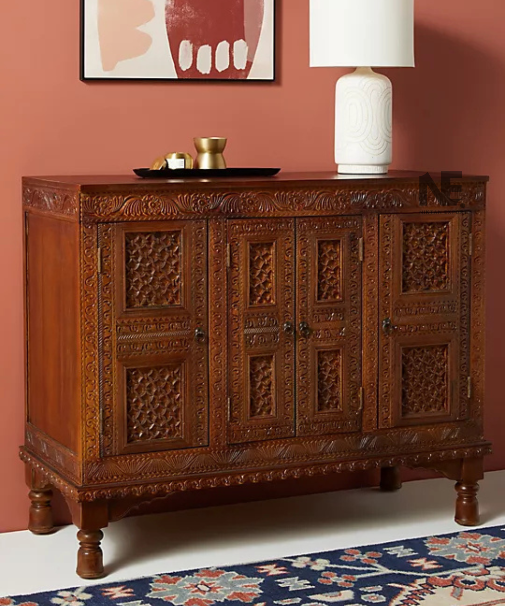 Traditional wooden cabinet with intricate decorative panels