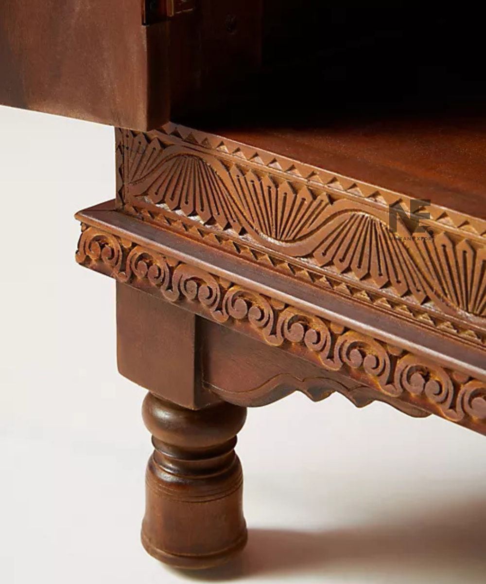 Geometric carved pattern on wooden cabinet door