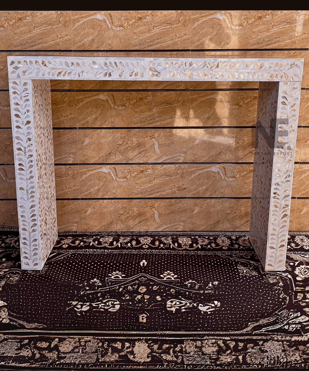 Console table side angle showing floral edge