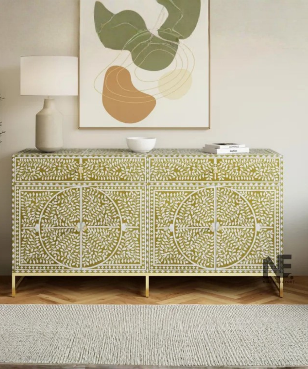 Bone inlay scroll vine sideboard
