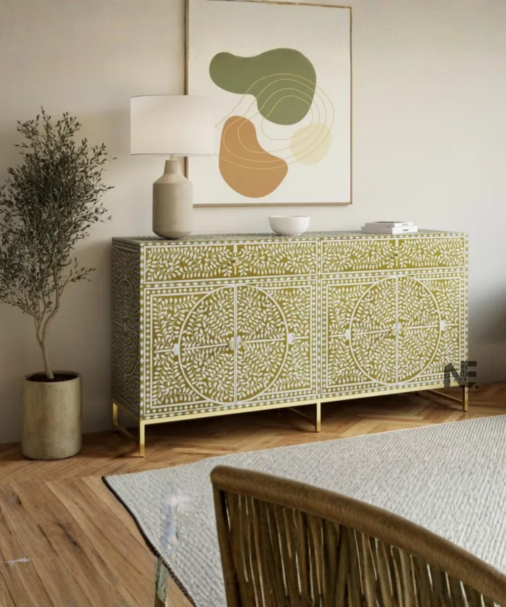 Handmade bone inlay buffet cabinet
