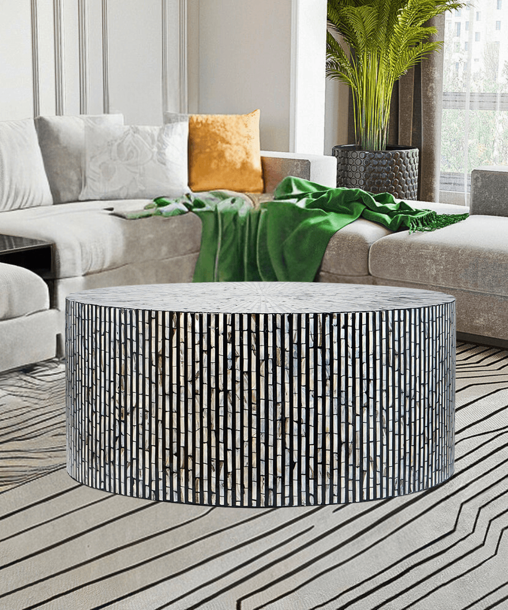 Niktan Export Mother of Pearl Coffee Table Black Chevron - NikTan Export