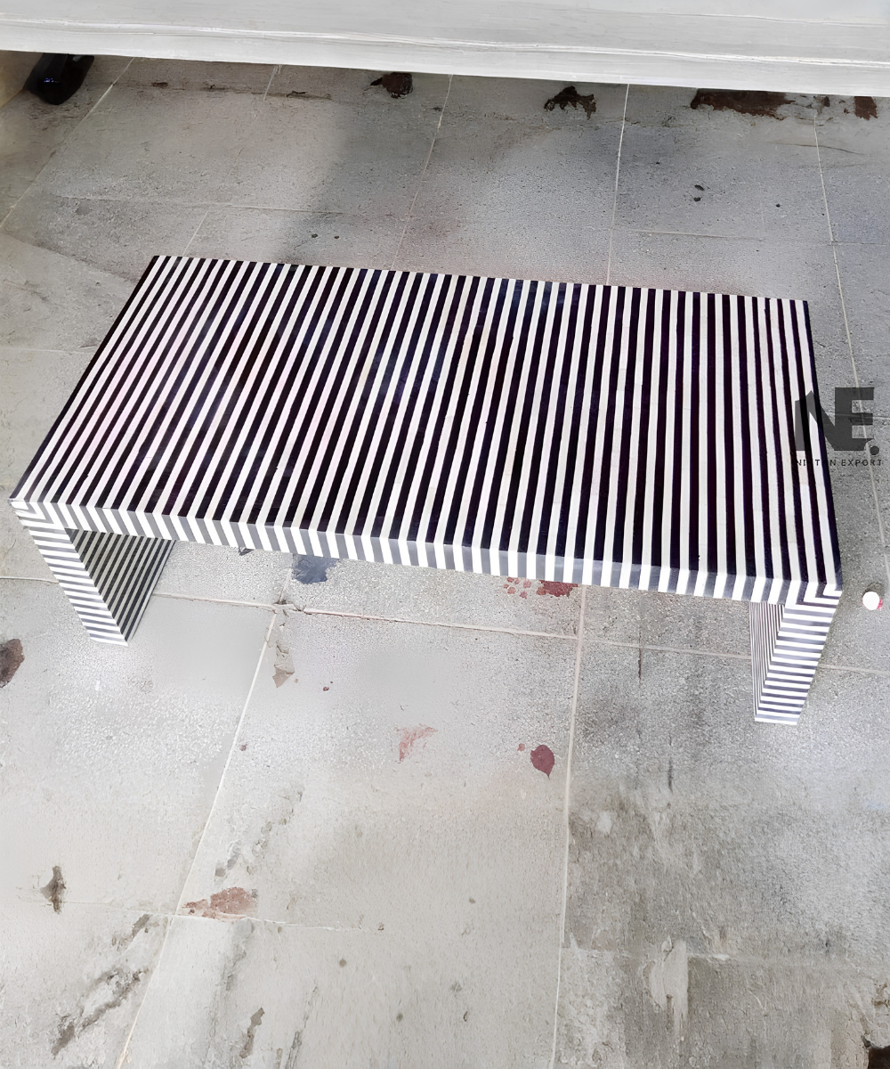 Handmade geometric bone inlay table
