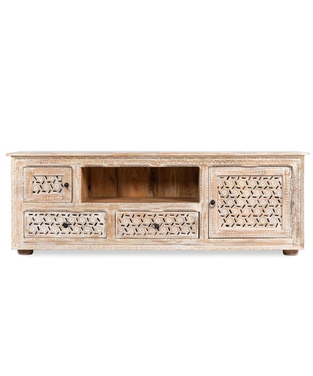 TV unit styled in a cozy living room setup